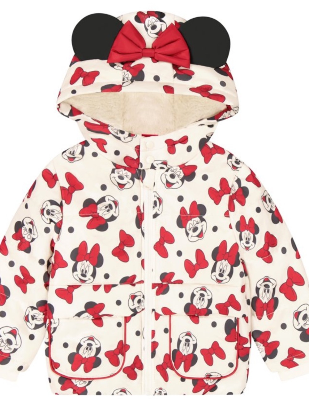 BRAND NEW MINNIE Girls' Cream Jacket with Red Bow & Black Ear Hood Size 12 Mos